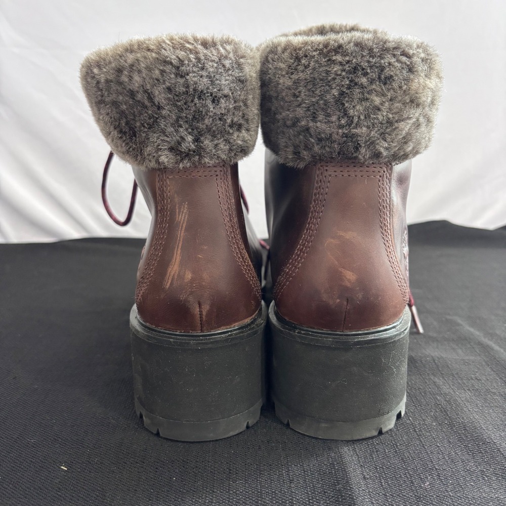 Timberland Kinsley 6 Inch Waterproof Burgundy Leather Faux Fur Boots Women 9.5 - Picture 4 of 11